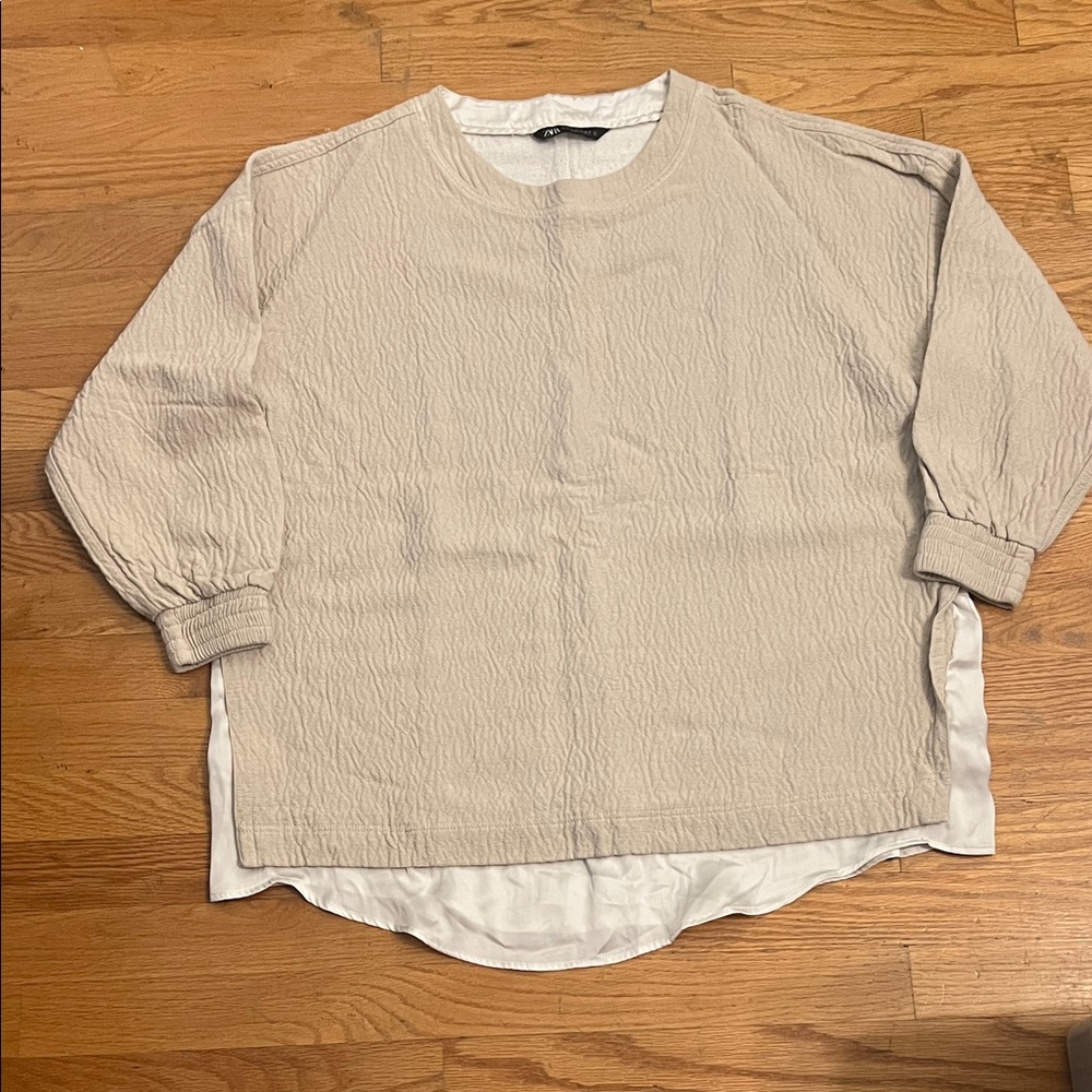 Zara Beige Long Sleeve Textured Top